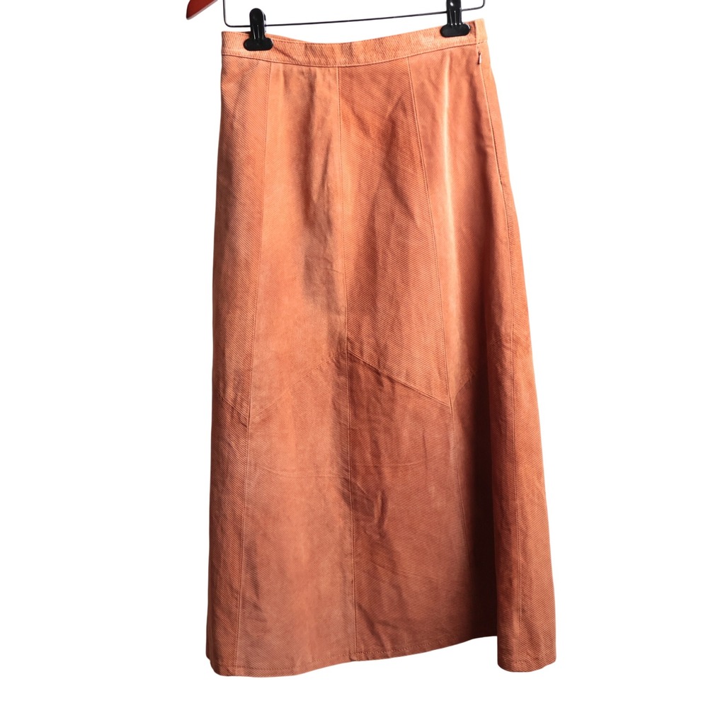 True Vintage Orange Suede Corduroy Ribbed Leather Maxi Skirt 8 Aline Western 90s